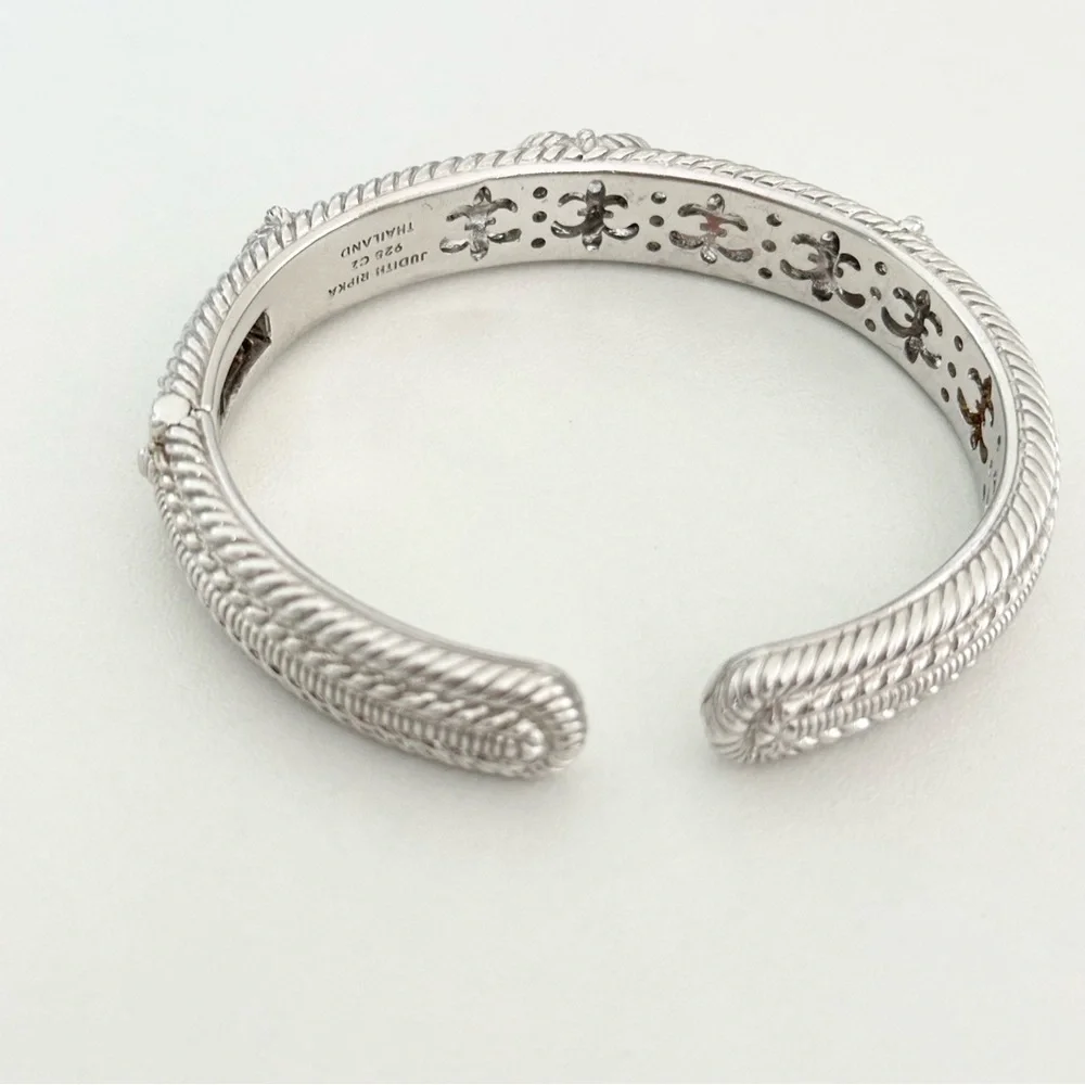 Judith Ripka Clear CZ Triple Heart Diamonique Heavy Silver Cuff Bracelet
